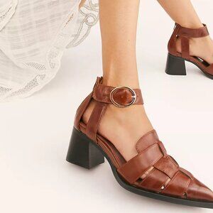 Jeffery Campbell Cognac Brown Millie Block Heel Leather Shoes Size 9/9.5/40